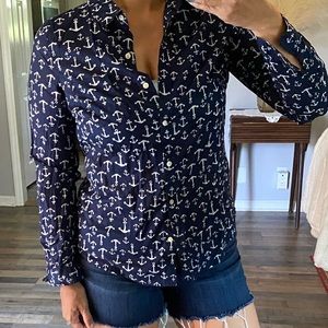 Old navy blue white anchors long sleeve shirt M
